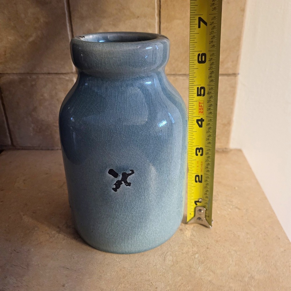 Blue Gray Crackle Pattern Glossy Ceramic Vase Decorative Decor 6.75 in Tall